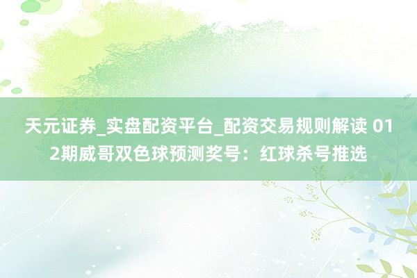 天元证券_实盘配资平台_配资交易规则解读 012期威哥双色球预测奖号：红球杀号推选