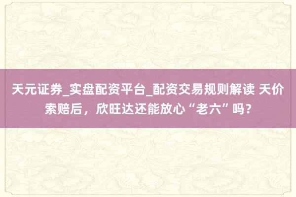 天元证券_实盘配资平台_配资交易规则解读 天价索赔后，欣旺达还能放心“老六”吗？
